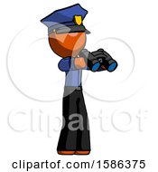 Poster, Art Print Of Orange Police Man Holding Binoculars Ready To Look Right