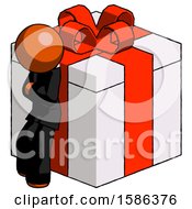 Poster, Art Print Of Orange Clergy Man Leaning On Gift With Red Bow Angle View