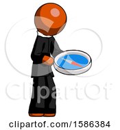 Poster, Art Print Of Orange Clergy Man Looking At Large Compass Facing Right