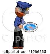 Poster, Art Print Of Orange Police Man Looking At Large Compass Facing Right