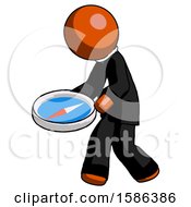 Poster, Art Print Of Orange Clergy Man Walking With Large Compass
