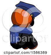 Poster, Art Print Of Orange Police Man Sitting With Head Down Back View Facing Right