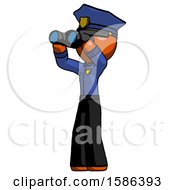 Poster, Art Print Of Orange Police Man Looking Through Binoculars To The Left