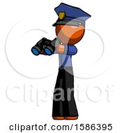 Poster, Art Print Of Orange Police Man Holding Binoculars Ready To Look Left