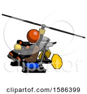 Poster, Art Print Of Orange Clergy Man Flying In Gyrocopter Front Side Angle Top View