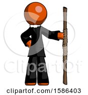 Poster, Art Print Of Orange Clergy Man Holding Staff Or Bo Staff