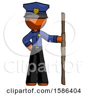 Poster, Art Print Of Orange Police Man Holding Staff Or Bo Staff