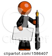 Poster, Art Print Of Orange Clergy Man Holding Large Envelope And Calligraphy Pen