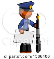 Poster, Art Print Of Orange Police Man Holding Large Envelope And Calligraphy Pen