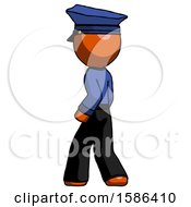 Poster, Art Print Of Orange Police Man Walking Away Direction Left View