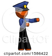 Orange Police Man Presenting Something To His Left