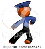 Poster, Art Print Of Orange Police Man Karate Defense Pose Left
