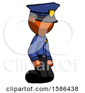 Poster, Art Print Of Orange Police Man Kneeling Angle View Right