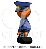 Poster, Art Print Of Orange Police Man Kneeling Angle View Left