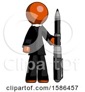 Orange Clergy Man Holding Large Pen