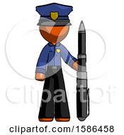 Orange Police Man Holding Large Pen