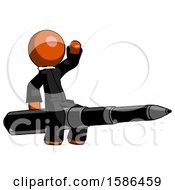 Orange Clergy Man Riding A Pen Like A Giant Rocket