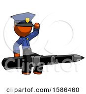 Poster, Art Print Of Orange Police Man Riding A Pen Like A Giant Rocket