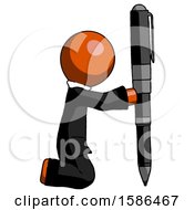Poster, Art Print Of Orange Clergy Man Posing With Giant Pen In Powerful Yet Awkward Manner