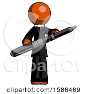 Orange Clergy Man Posing Confidently With Giant Pen