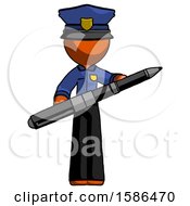 Poster, Art Print Of Orange Police Man Posing Confidently With Giant Pen