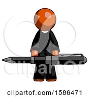Poster, Art Print Of Orange Clergy Man Weightlifting A Giant Pen