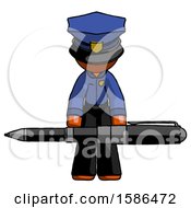 Poster, Art Print Of Orange Police Man Weightlifting A Giant Pen