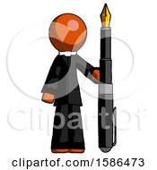 Orange Clergy Man Holding Giant Calligraphy Pen