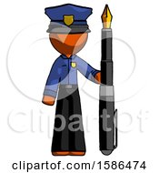 Poster, Art Print Of Orange Police Man Holding Giant Calligraphy Pen