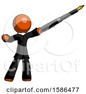 Poster, Art Print Of Orange Clergy Man Pen Is Mightier Than The Sword Calligraphy Pose