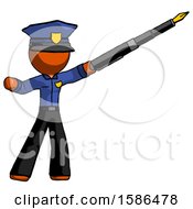 Poster, Art Print Of Orange Police Man Pen Is Mightier Than The Sword Calligraphy Pose