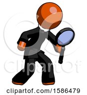 Poster, Art Print Of Orange Clergy Man Inspecting With Large Magnifying Glass Right