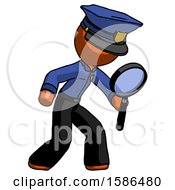 Poster, Art Print Of Orange Police Man Inspecting With Large Magnifying Glass Right