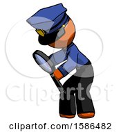 Poster, Art Print Of Orange Police Man Inspecting With Large Magnifying Glass Left