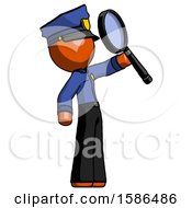 Poster, Art Print Of Orange Police Man Inspecting With Large Magnifying Glass Facing Up