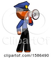 Orange Police Man Shouting Into Megaphone Bullhorn Facing Right