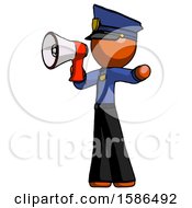 Poster, Art Print Of Orange Police Man Shouting Into Megaphone Bullhorn Facing Left