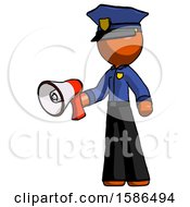 Orange Police Man Holding Megaphone Bullhorn Facing Right