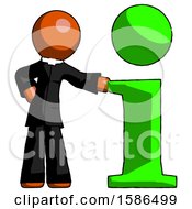 Poster, Art Print Of Orange Clergy Man With Info Symbol Leaning Up Against It