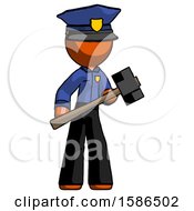 Poster, Art Print Of Orange Police Man With Sledgehammer Standing Ready To Work Or Defend