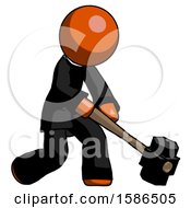 Poster, Art Print Of Orange Clergy Man Hitting With Sledgehammer Or Smashing Something At Angle
