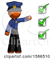 Poster, Art Print Of Orange Police Man Standing By List Of Checkmarks
