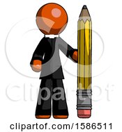 Poster, Art Print Of Orange Clergy Man With Large Pencil Standing Ready To Write