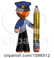 Poster, Art Print Of Orange Police Man With Large Pencil Standing Ready To Write