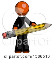 Orange Clergy Man Writer Or Blogger Holding Large Pencil