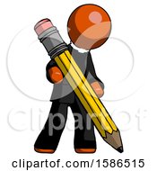 Poster, Art Print Of Orange Clergy Man Writing With Large Pencil