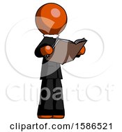 Orange Clergy Man Reading Book While Standing Up Facing Away