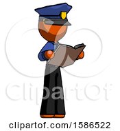 Poster, Art Print Of Orange Police Man Reading Book While Standing Up Facing Away