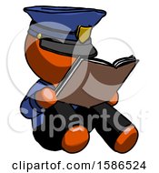 Poster, Art Print Of Orange Police Man Reading Book While Sitting Down