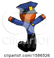 Orange Police Man Jumping Or Kneeling With Gladness
